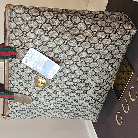 GUCCI PLUS VINTAGE 70'S ZIPPER TOP TOTE/COATED CANVAS/WEB SHERRY/EXCELLENT COND - Picture 3 of 17